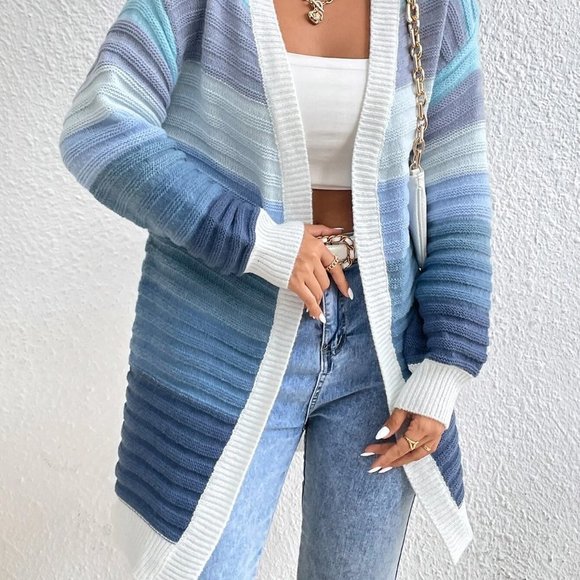 Contemporary Colorblock Drop Shoulder Duster Cardigan - Picture 3 of 5